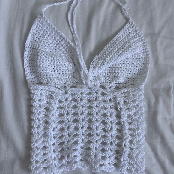handmade white crochet summer halter top - Picture 4 of 4